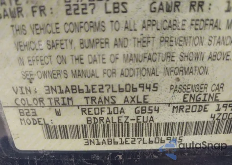 2007 Nissan Sentra 2.0S из США, поврежденный, VIN 3N1AB61E27L606945